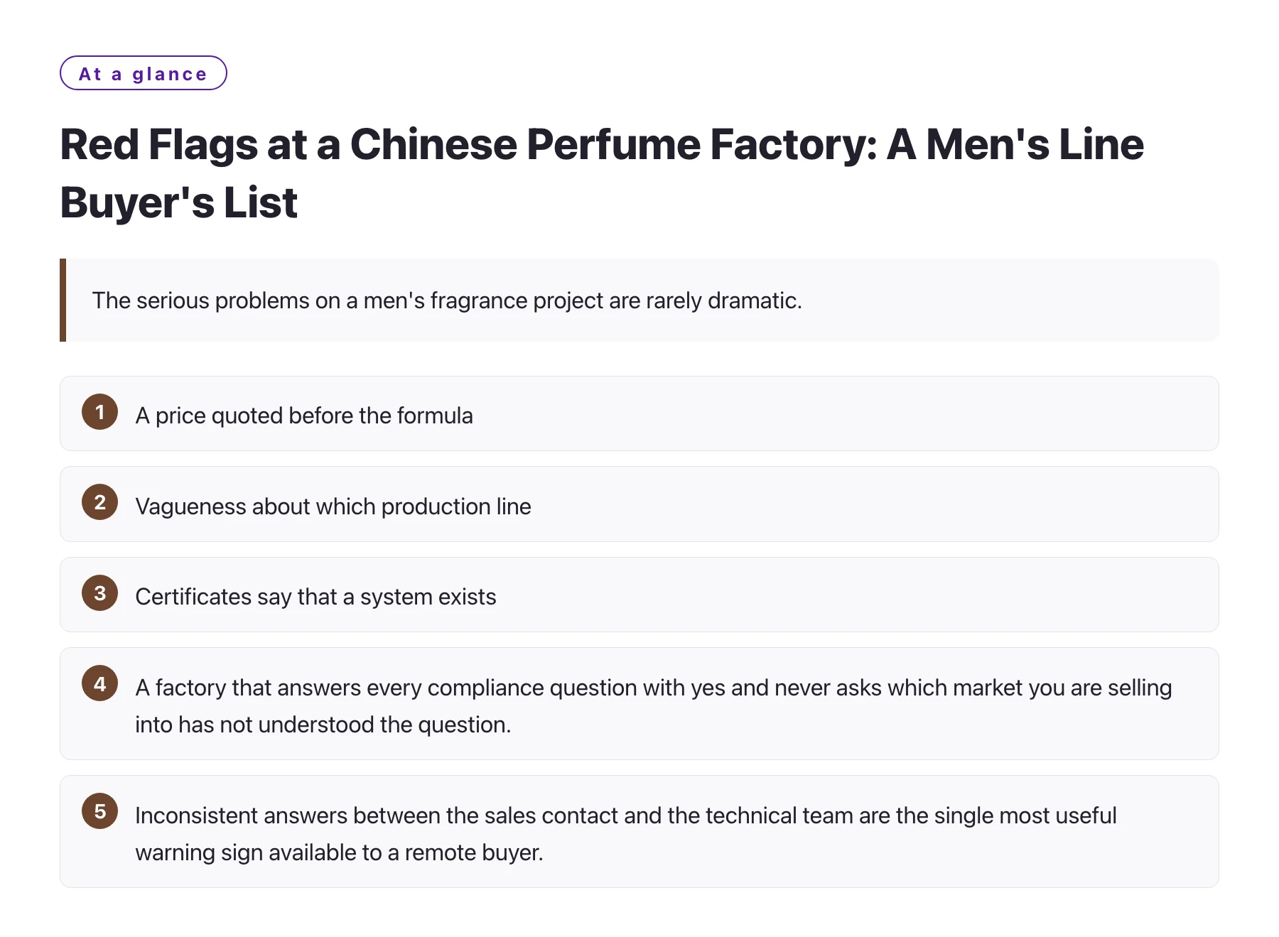 Red Flags at a Chinese Perfume Factory: A Men's Line Buyer's List——全文要点速览